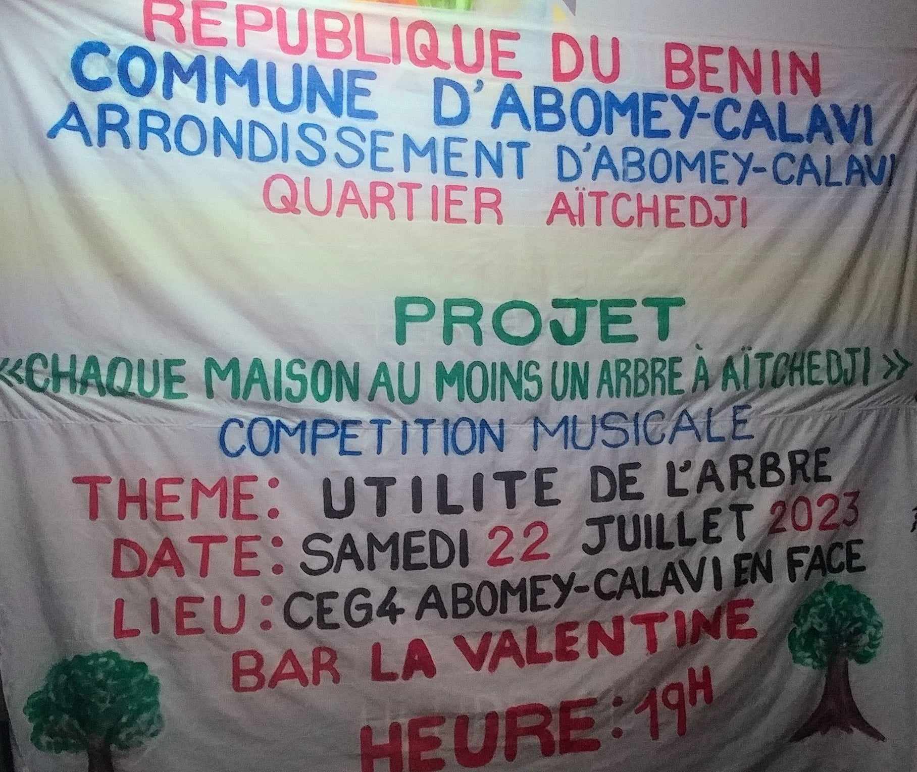 Bénin – Projet « Chaque maison, au moins un arbre à Aïtchédji » : une compétition musicale initiée, la présélection prévue le 22 juillet 2023 à Abomey-Calavi